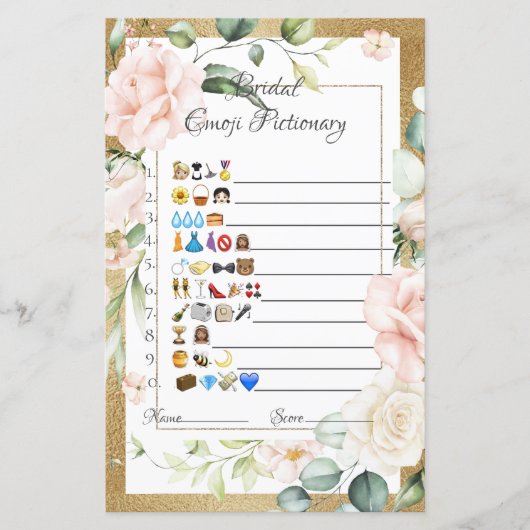 Bridal Emoji Pictionary Game Paper Sheet (Vorderseite)