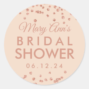 Bridal Favor Tag Rose Gold Glitzer Confetti Blush Runder Aufkleber