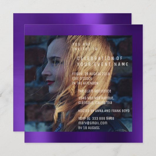 Bridal Foto Abschluss Geburtstagskleidung Metallic Einladung (Vorne/Hinten)