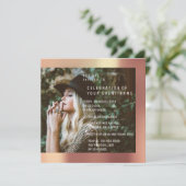 Bridal Foto Graduation Party Copper Rose Metallic Einladung (Stehend Vorderseite)