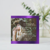Bridal Foto Graduation Party Lila Pum Metallic Einladung (Stehend Vorderseite)