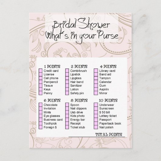 Bridal game- What i in your shower purse? Einladungspostkarte (Vorderseite)
