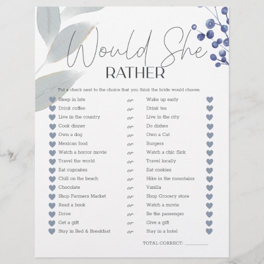 Bridal Game würde sie eher dumm blauer Blumen (Vorderseite)