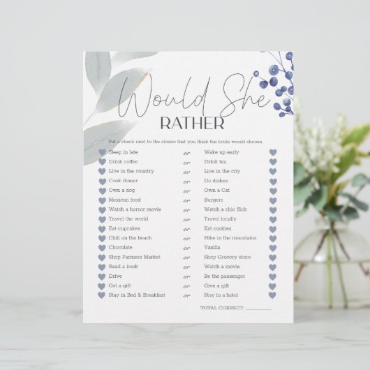 Bridal Game würde sie eher dumm blauer Blumen (Stehend Vorderseite)