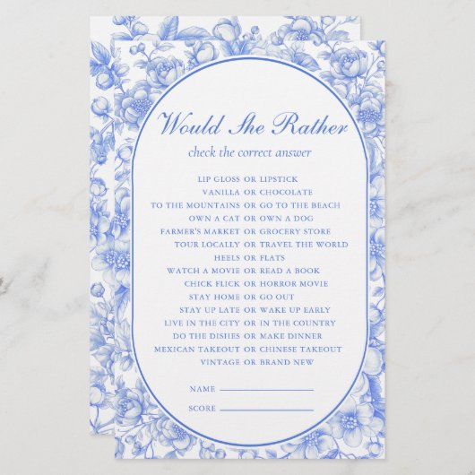 Bridal Game würde sie eher etwas Blaues (Vorne/Hinten)