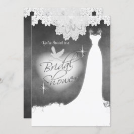 Bridal Gown auf Chalkboard mit Lace & White Dove Einladung