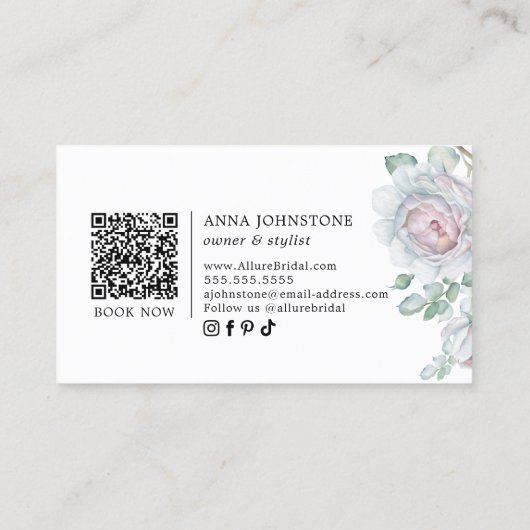 Bridal Gown Blooming Florals QR-Code Visitenkarte (Rückseite)