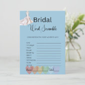 Bridal Gown Bridal Blue Word Scramble Game Einladung (Stehend Vorderseite)