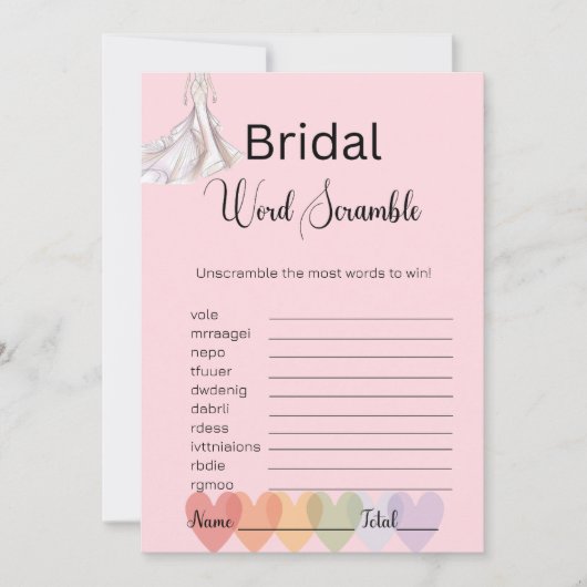Bridal Gown Bridal Pink Word Scramble Game Einladung (Vorderseite)