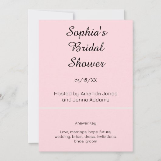 Bridal Gown Bridal Pink Word Scramble Game Einladung (Rückseite)