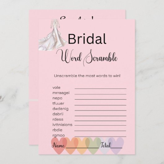 Bridal Gown Bridal Pink Word Scramble Game Einladung (Vorne/Hinten)