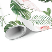 Bridal Green Watercolor Tropical Blätter Pink Bird Geschenkpapier (Rolleneckpunkt)