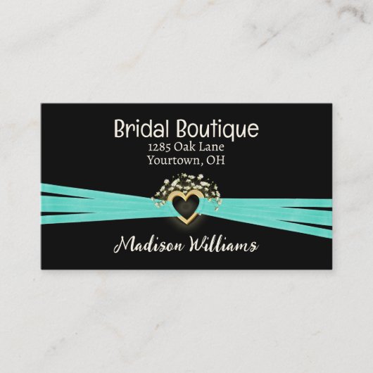 Bridal Heart und Aqua Ribbon Visitenkarte (Vorderseite)