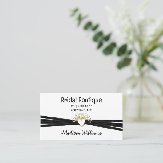Bridal Heart und Black Ribbon Visitenkarte (Stehend Vorderseite)