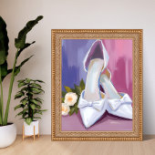 Bridal Heels | White Bow Rose Watercolor Wedding Poster