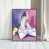 Bridal Heels | White Bow Rose Watercolor Wedding Poster