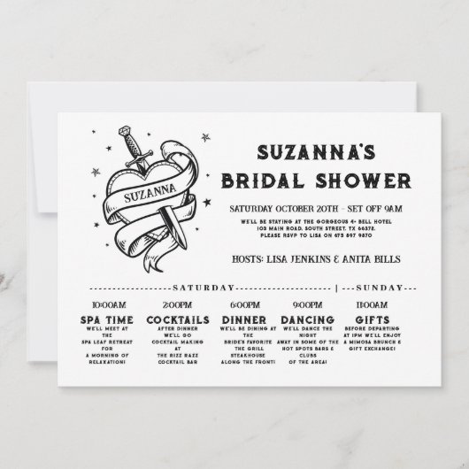 Bridal Itinerary Bachelorette Rock'n'Roll Heart Einladung (Vorderseite)