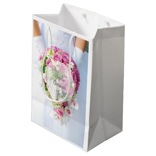 Bridal Lace Blume Bouquet Wedding Mittlere Geschenktüte (Rückseite Schrägansicht)