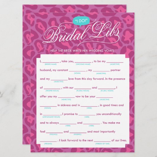 Bridal Libs Junggeselinnen-Abschied Game Card (Leo Einladung (Vorne/Hinten)