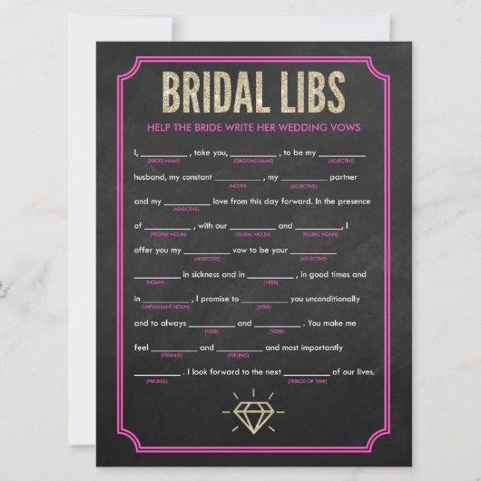 Bridal Libs Junggeselinnen-Abschied Game Card (pin Einladung (Vorderseite)