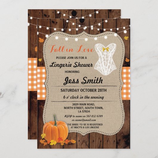 Bridal Lingerie Dusche Party Pumpkin Fall in Liebe Einladung (Vorne/Hinten)