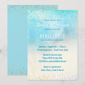 Bridal Luncheon| Aquamariner Blauer Wasserfarbendu Einladung
