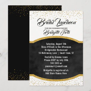 Bridal Luncheon   Black Gold Glitzer Brautparty Einladung