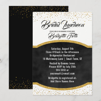 Bridal Luncheon | Black Gold Glitzer Brautparty Einladung