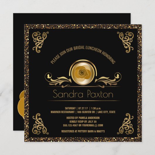 Bridal Luncheon Black Gold| Hochzeitliches Brautpa Einladung (Vorne/Hinten)