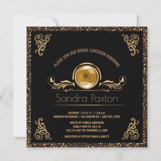 Bridal Luncheon Black Gold| Hochzeitliches Brautpa Einladung (Vorderseite)
