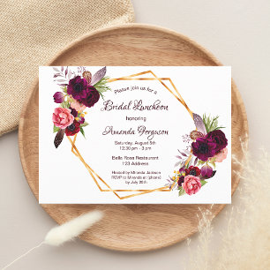 Bridal Luncheon Blumengeometrie, weiß bordeauxrot Einladung