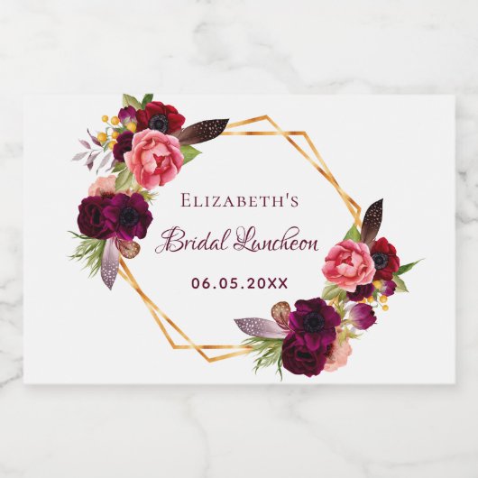 Bridal Luncheon Blumengeometrie, weiß bordeauxrot Schaumweinetikett (Einzelnes Label)