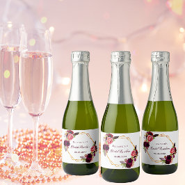 Bridal Luncheon Blumengeometrie, weiß bordeauxrot Schaumweinetikett