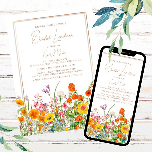 Bridal Luncheon Boho Wild Blume Brautparty Einladung