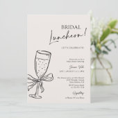 Bridal Luncheon Champagne Black Bow Brautparty Einladung (Stehend Vorderseite)