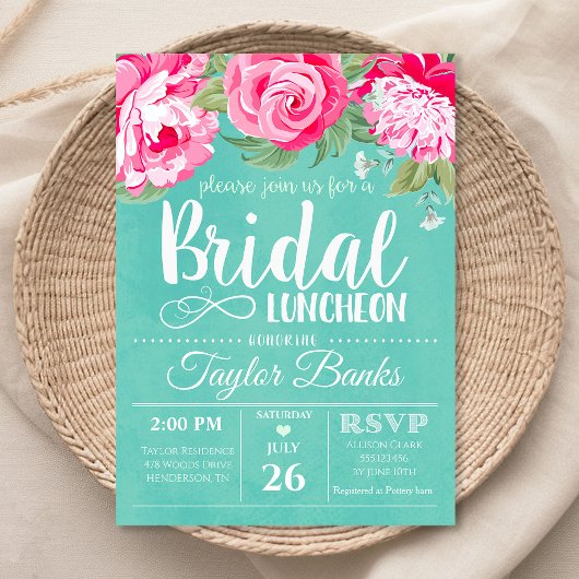 Bridal Luncheon Dusche Party Rosa Rose Einladung