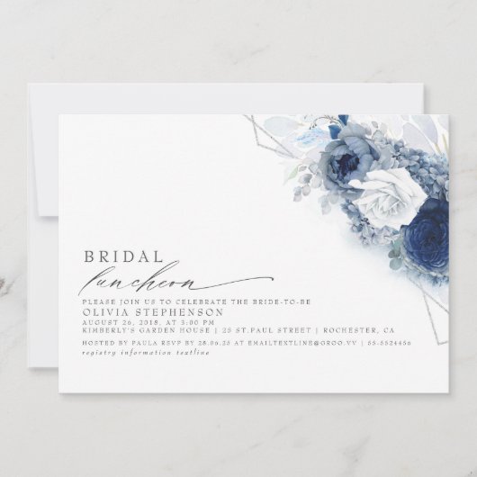 Bridal Luncheon Dusty Blue Floral Brautparty in Einladung (Vorderseite)