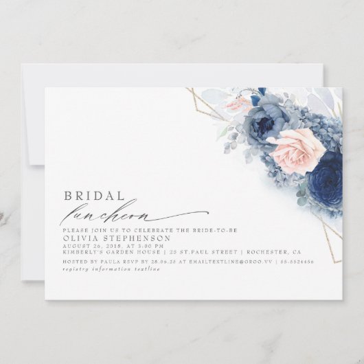 Bridal Luncheon Dusty Blue Pink Brautparty Einladung (Vorderseite)