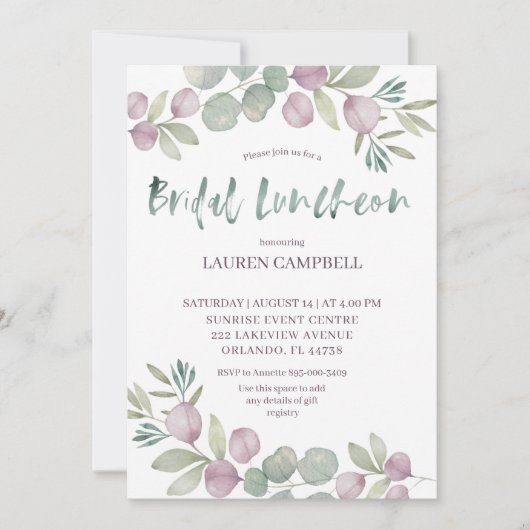 Bridal Luncheon Eucalyptus Watercolor Einladung (Vorderseite)