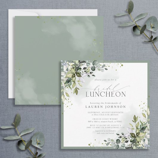 Bridal Luncheon Floral Dusty Blue Eucalyptus Einladung