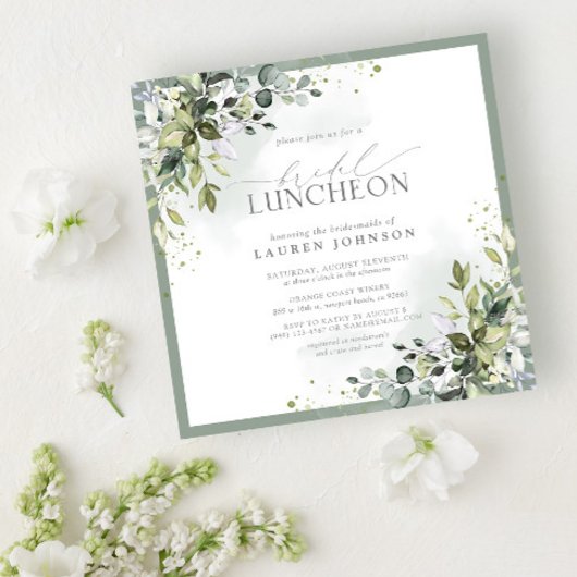 Bridal Luncheon Floral Dusty Blue Eucalyptus Einladung
