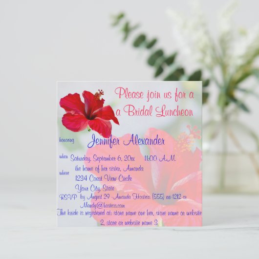 Bridal Luncheon Hübsche tropische Blume Einladung (Stehend Vorderseite)