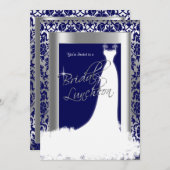 Bridal Luncheon in Navy Blue Damask & Silver Einladung (Vorne/Hinten)