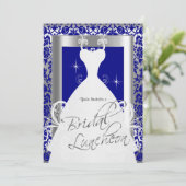 Bridal Luncheon in Royal Blue Damask & Silver Einladung (Stehend Vorderseite)