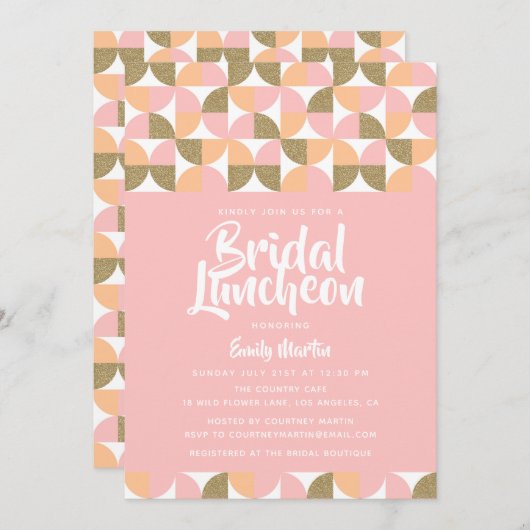 Bridal Luncheon Modern Pink Gold Brautparty Einladung (Vorne/Hinten)