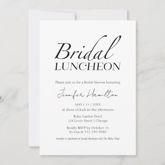 Bridal Luncheon | Schwarz-Weiß-Brautparty Einladung (Vorderseite)