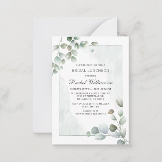 Bridal Luncheon Watercolor Eukalyptus Greenery Mitteilungskarte (Vorderseite)