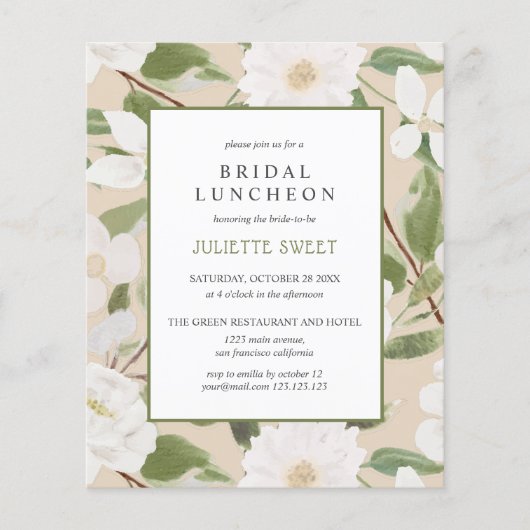 Bridal Luncheon | Weiße Blume Blätter Elfenbein (Vorderseite)