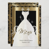 Bridal-Menü in Gold und Black Damask Menükarte (Vorne/Hinten)