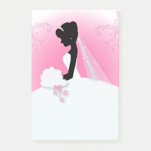 Bridal Mrs Right Pink Braut Silhouette Post-it Klebezettel